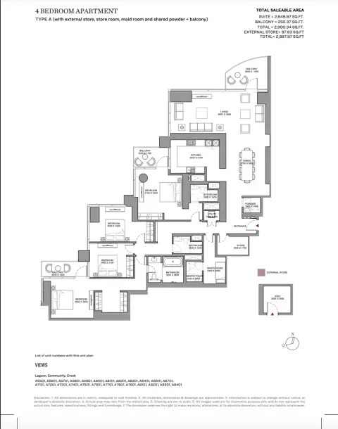 Sobha Skyscape Altius: Floor plan Type A, 2,997 sq ft
