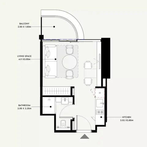 عزيزي ميلانو: مخطط الطابق Type A, 322 sq ft
