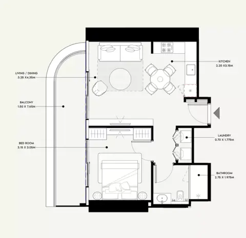 عزيزي ميلانو: مخطط الطابق Type B, 582 sq ft
