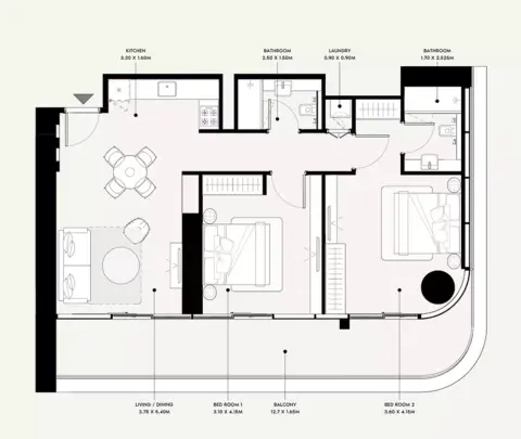 عزيزي ميلانو: مخطط الطابق Type C, 933 sq ft