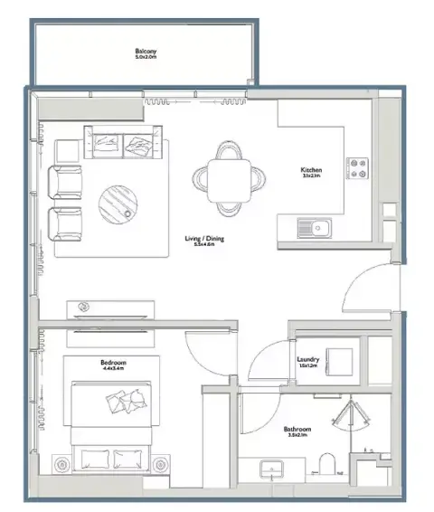 East Residence 6 At Serenia District: Floor plan Type A, 850 sq ft