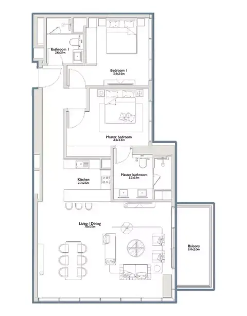 East Residence 6 At Serenia District: Floor plan Type A, 1,313 sq ft