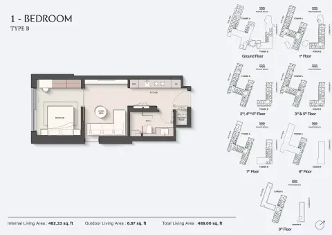Ellington Sands: Floor plan Type B, 489 sq ft