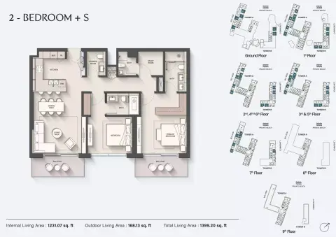Ellington Sands: Floor plan Type 1 + S, 1,399 sq ft