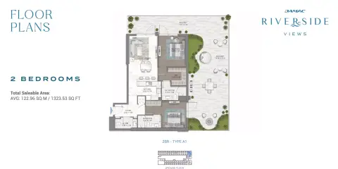 داماك ريفرسايد فيوز: مخطط الطابق Type 2, 1,323 sq ft
