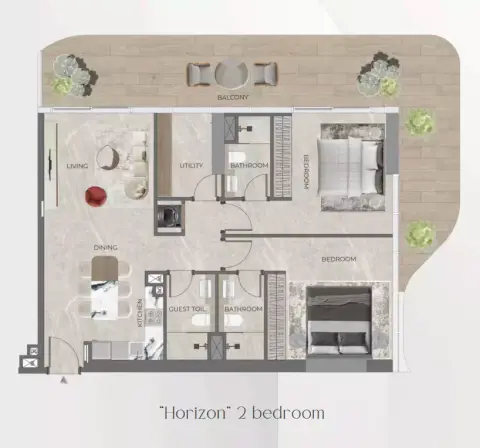 Beverly Grande: फ़्लोर प्लान Type A, 982 sq ft