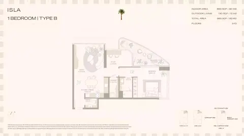 Isla Private Residences: Floor plan Type B, 995 sq ft