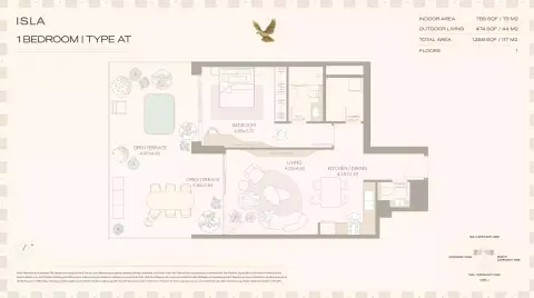 Isla Private Residences: Floor plan Type AT, 1,259 sq ft