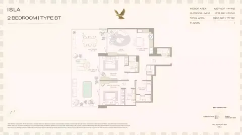 Isla Private Residences: Floor plan Type BT, 1,905 sq ft