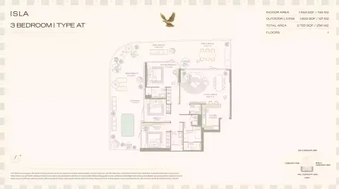 Isla Private Residences: Floor plan Type AT, 2,755 sq ft