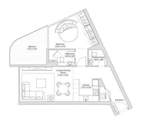Eleve: Floor plan Type A, 810 sq ft