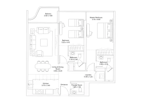 Eleve: Floor plan Type A, 1,072 sq ft