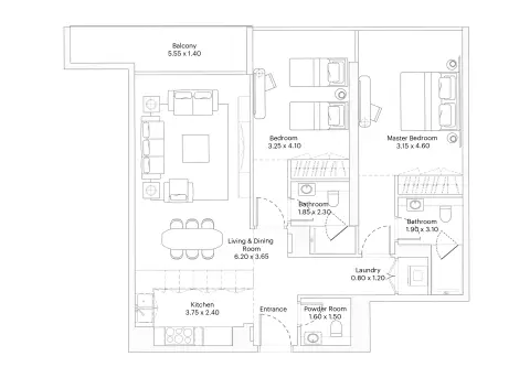Eleve: Floor plan Type C, 1,104 sq ft