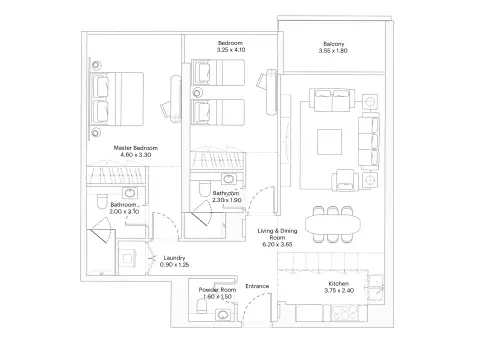 Eleve: Floor plan Type B, 1,091 sq ft