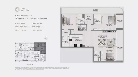 كاسا ألتيا: مخطط الطابق Type 1, 1,894 sq ft