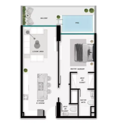 Samana Ocean Pearls Phase 2: Floor plan Type 2, 900 sq ft