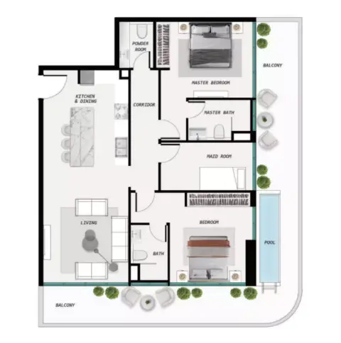 Samana Ocean Pearls Phase 2: Floor plan Type 1, 1,524 sq ft