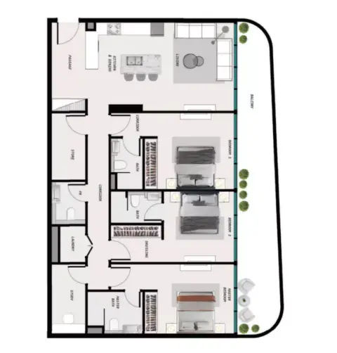 Samana Ocean Pearls Phase 2: Floor plan Type 1, 1,439 sq ft