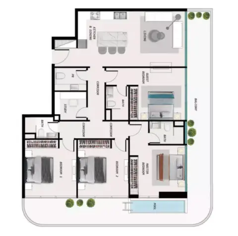 Samana Ocean Pearls Phase 2: Floor plan Type 2, 1,977 sq ft