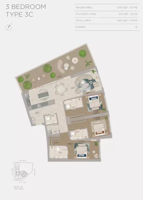 JW Marriott Residences: Floor plan Type 3C, 1,925 sq ft