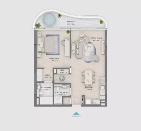 Beach Walk Residences 4: Floor plan Type A, 912 sq ft