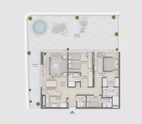 Beach Walk Residences 4: Floor plan Type A, 2,271 sq ft