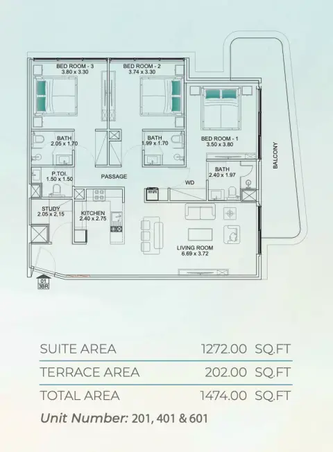 Floarea Breeze: Планировка Type A, 1,474 sq ft