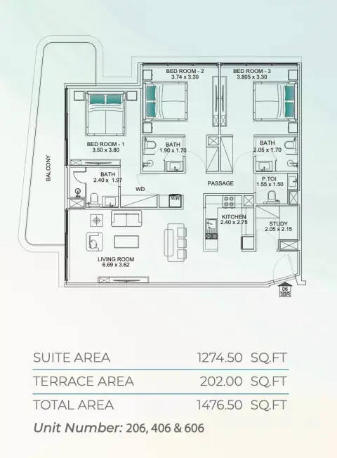 Floarea Breeze: Планировка Type A, 1,476 sq ft