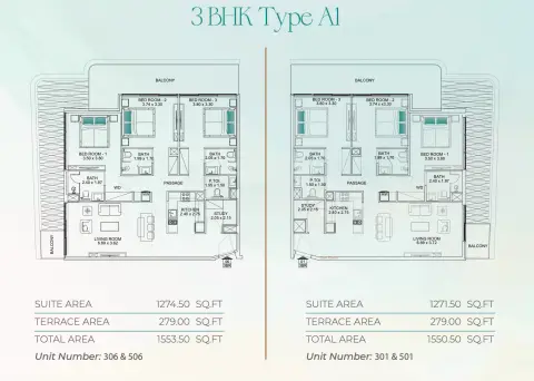 Floarea Breeze: Планировка Type A1, 1,550 sq ft