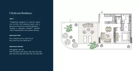 Helvetia Marine: Plan Type 1, 1,242 sq ft