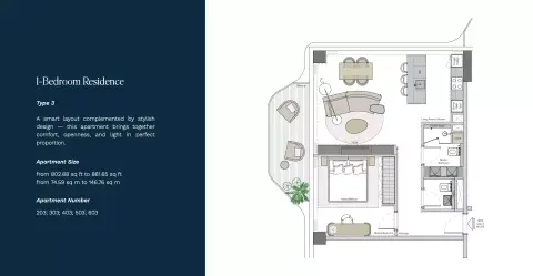 Helvetia Marine: Plan Type 3, 802 sq ft