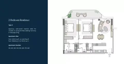 Helvetia Marine: Plan Type 2, 1,147 sq ft