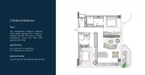 Helvetia Marine: Plan Type 3, 1,147 sq ft