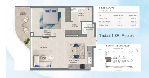Maravea Residences: Floor plan Type 1, 790 sq ft