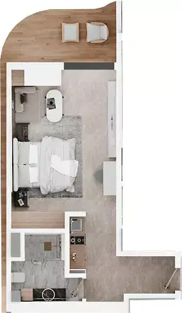 Electra: Floor plan Type A, 518 sq ft