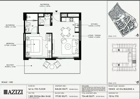 Azizi Venice 14: Floor plan Type 113-Building A, 724 sq ft