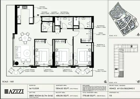 Azizi Venice 14: Floor plan Type 113-Building E, 1,710 sq ft