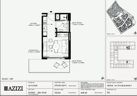 Azizi Venice 14: Floor plan Type 132-Building F, 408 sq ft