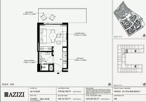 Azizi Venice 14: Floor plan Type 135-Building F, 422 sq ft