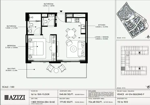 Azizi Venice 14: Floor plan Type 112-Building F, 724 sq ft