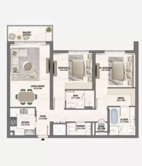 Beachfront Gates Phase 2: Floor plan Type A, 1,242 sq ft