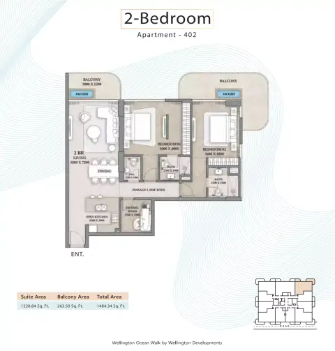 Wellington Ocean Walk: Floor plan Type 402 -2BR, 1,484 sq ft