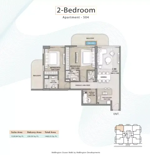 Wellington Ocean Walk: Floor plan Type 504 - 2BR, 1,460 sq ft