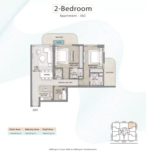 Wellington Ocean Walk: Floor plan Type 302 -2BR, 1,460 sq ft