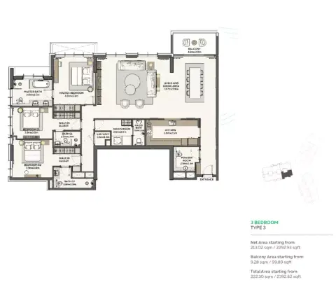 Sidr Residences: Планировка Type 3, 2,392 sq ft