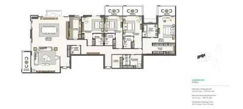 Sidr Residences: Планировка Type 1, 4,123 sq ft