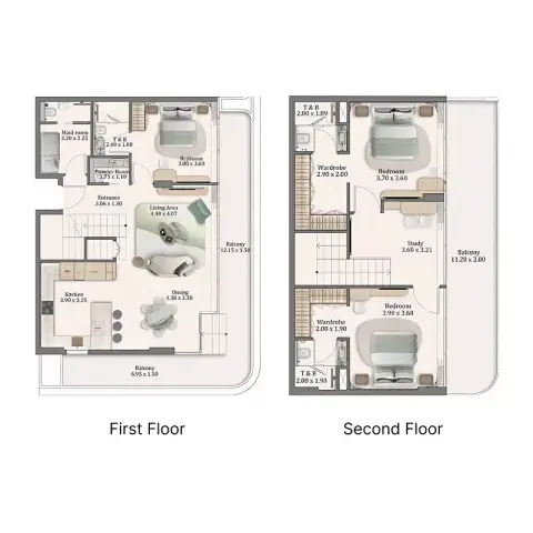 Flow Residences: Floor plan Type 1, 2,068 sq ft