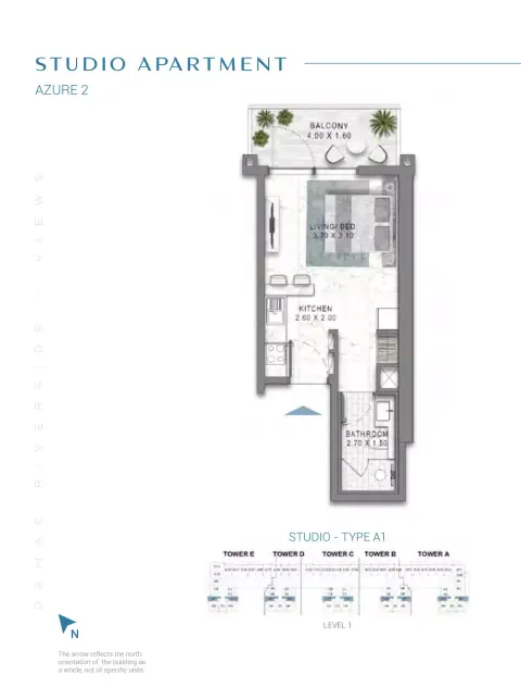 Damac Riverside Views Azure 2: फ़्लोर प्लान Type A1-Tower A:E