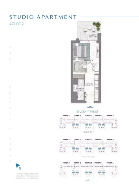 Damac Riverside Views Azure 2: फ़्लोर प्लान Type E1-Tower A:E