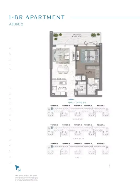 Damac Riverside Views Azure 2: फ़्लोर प्लान Type B1-Tower A:E